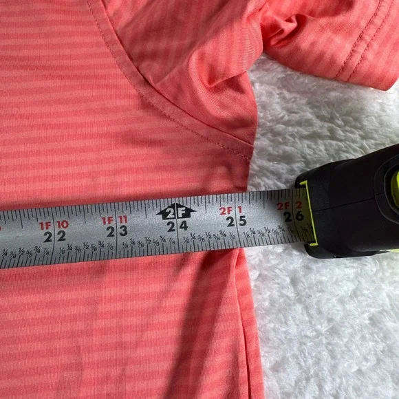 Footjoy Athletic Golf Polo Shirt Stretch Peach Orange Striped Men's XL Logo - Picture 4 of 7